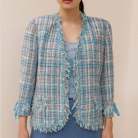 Carlisle Multicolor Blue Tweed Blazer. Size 14 - Picture 1 of 7